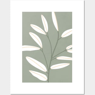 Mid Century Modern Artwork, Plant Leaves, Sage Green 1 Posters and Art
